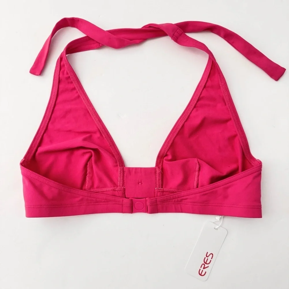 NWT ERES “Pop Roller” Button Detailed Halter Bikini Top Fuchsia Pink Full Cup - Picture 8 of 16